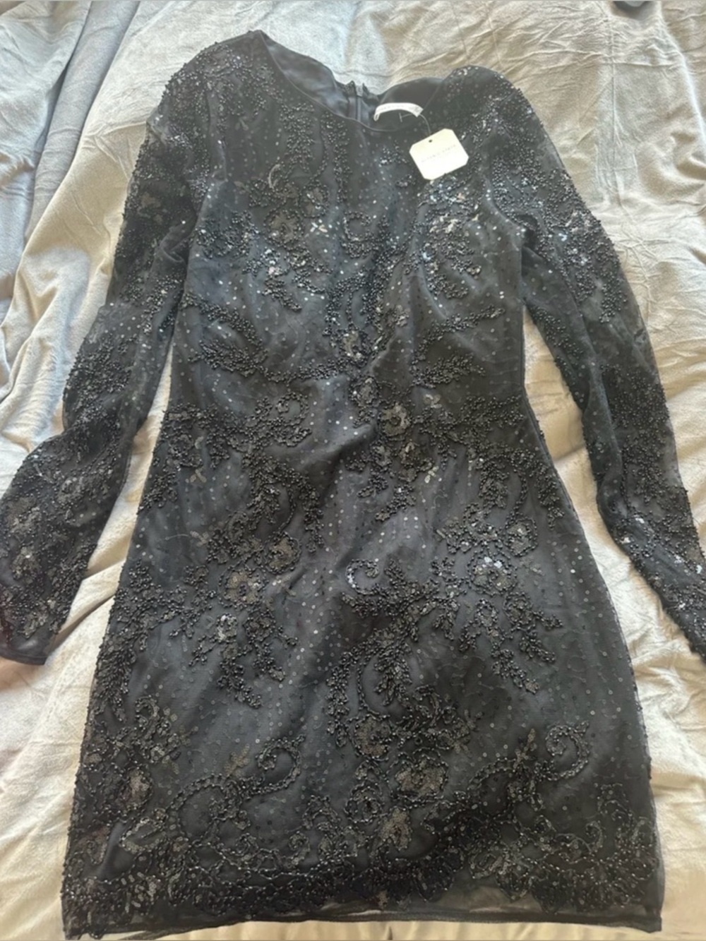 Altar'd State Black Beaded Long-Sleeve Cocktail Dress
